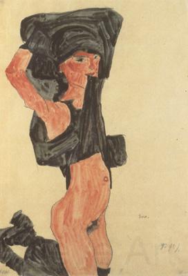 Egon Schiele Kneeling Girl,Disrobing (mk12) Norge oil painting art